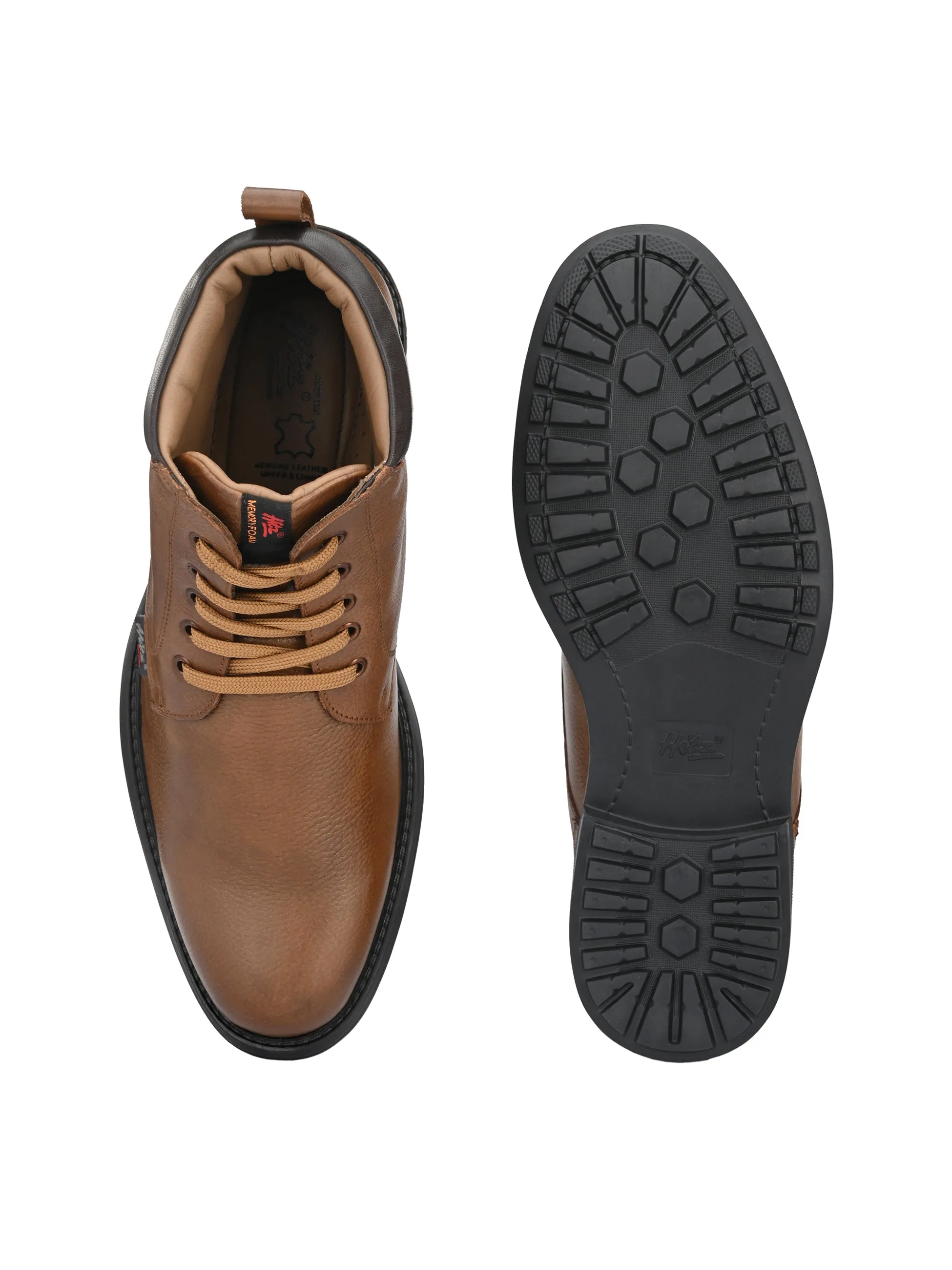 Hitz Men's Tan Leather Derby Boots