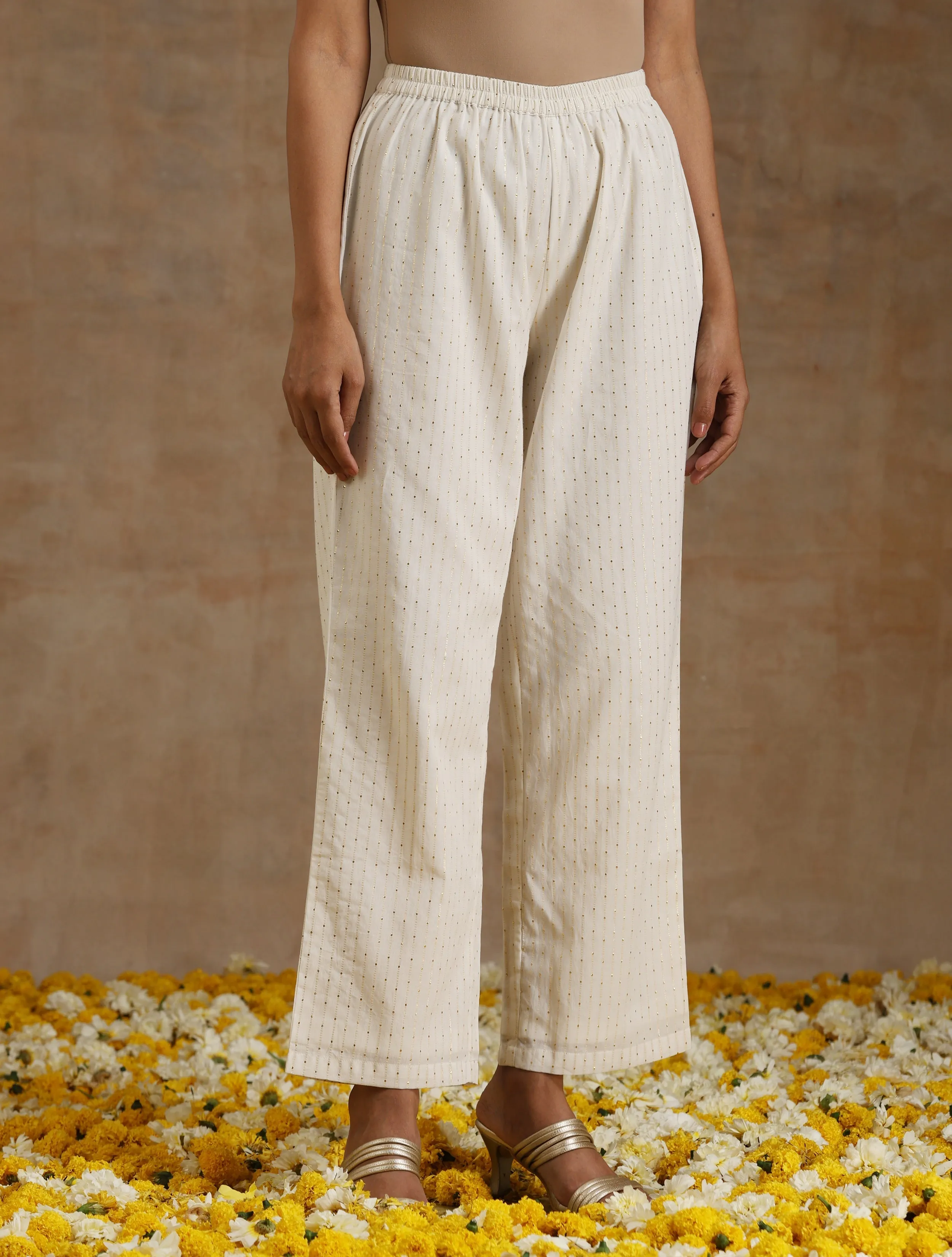 Ivory Gold Cotton Relaxed High-Low Kurta Set