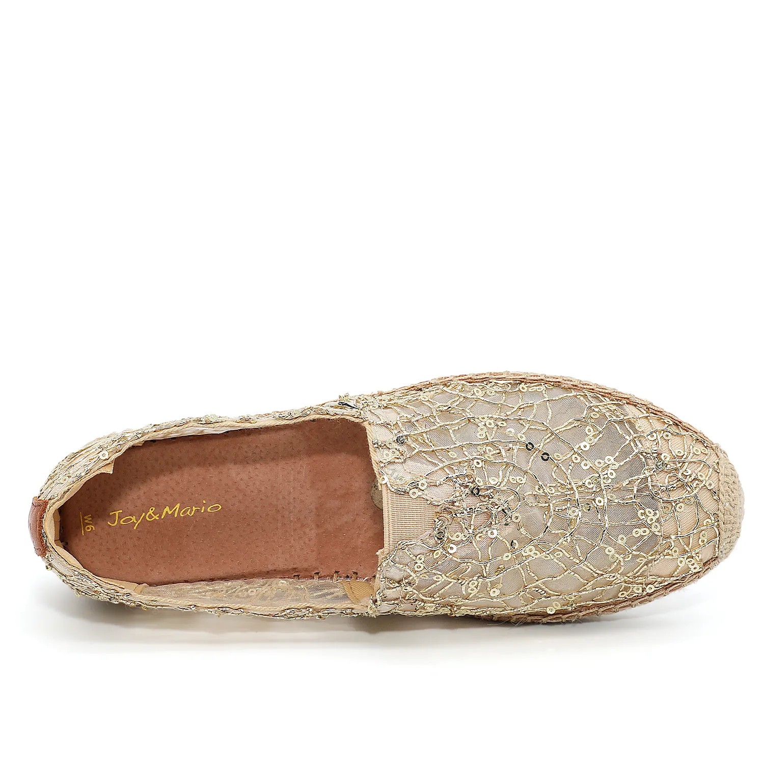 JOY&MARIO Handmade Women’s Slip-On Espadrille Mesh Loafers Flats in Gold-A01070W