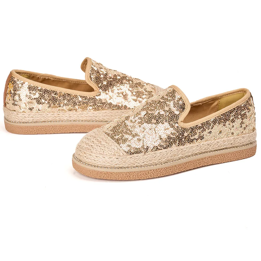 JOY&MARIO Handmade Women’s Slip-On Espadrille Sequins Mesh Loafers in Black-69280W