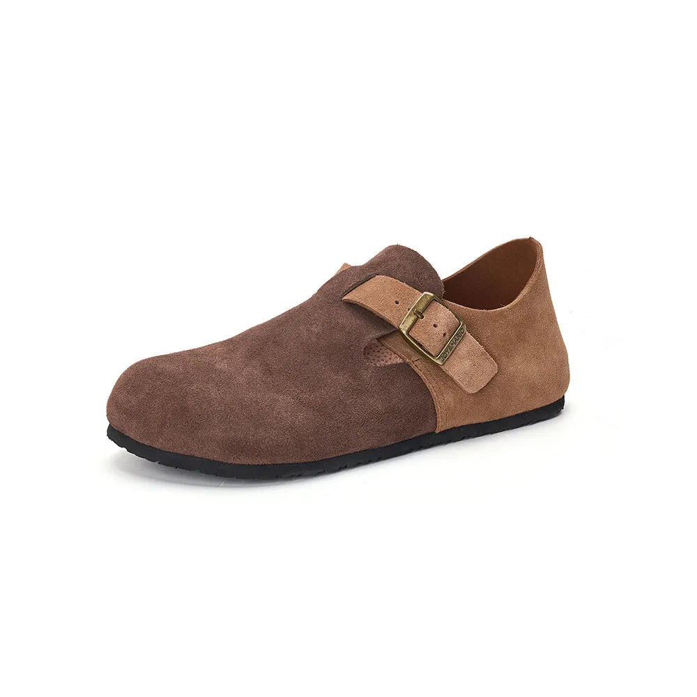 JOY&MARIO Women’s and Men's Slip-On Cow Suede Couple Birken Shoes in Coffee-77193W/M