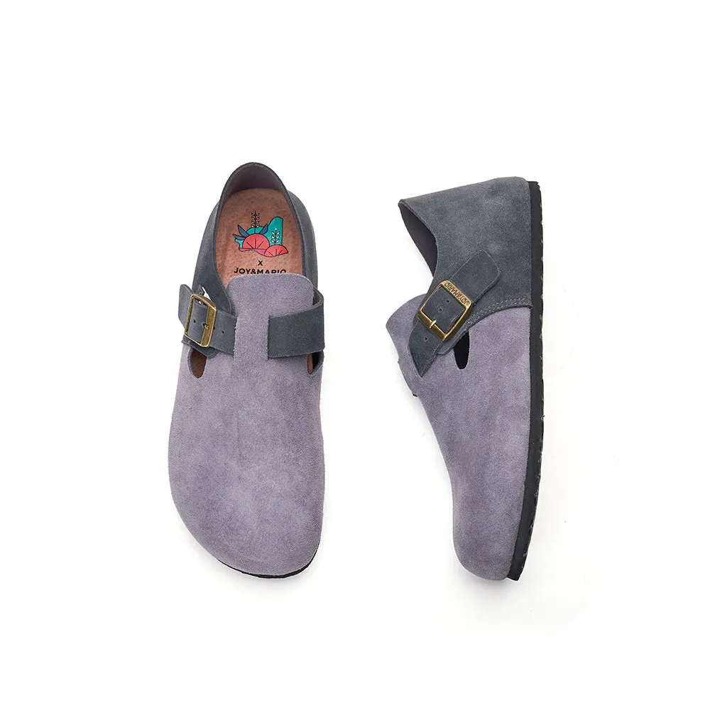 JOY&MARIO Women’s and Men's Slip-On Cow Suede Couple Birken Shoes in Grey-77193W/M