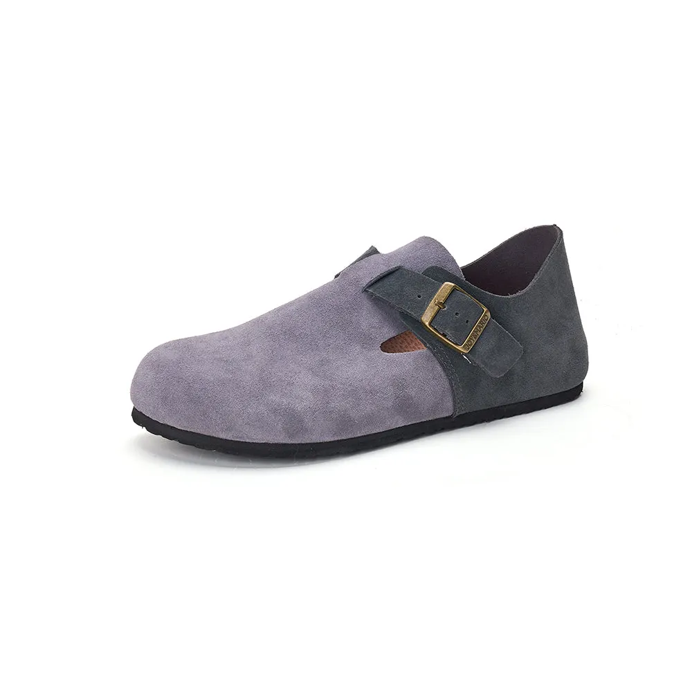 JOY&MARIO Women’s and Men's Slip-On Cow Suede Couple Birken Shoes in Grey-77193W/M