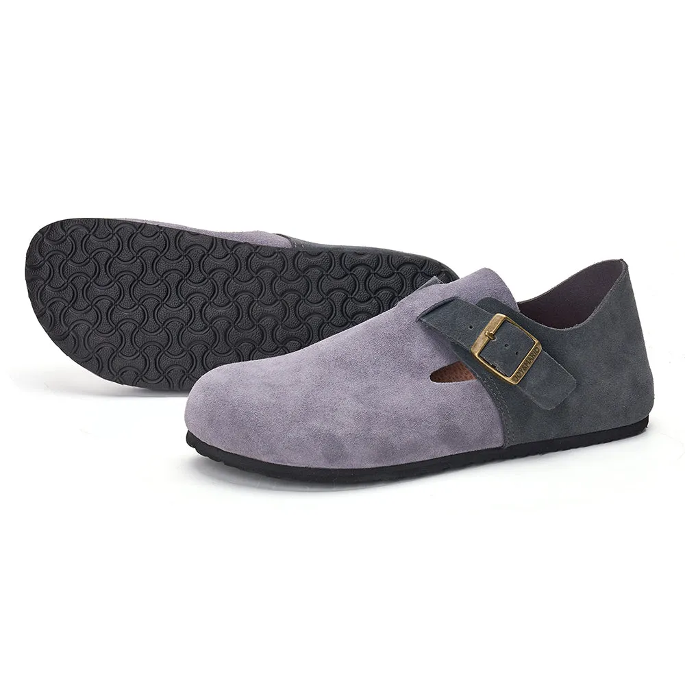 JOY&MARIO Women’s and Men's Slip-On Cow Suede Couple Birken Shoes in Grey-77193W/M