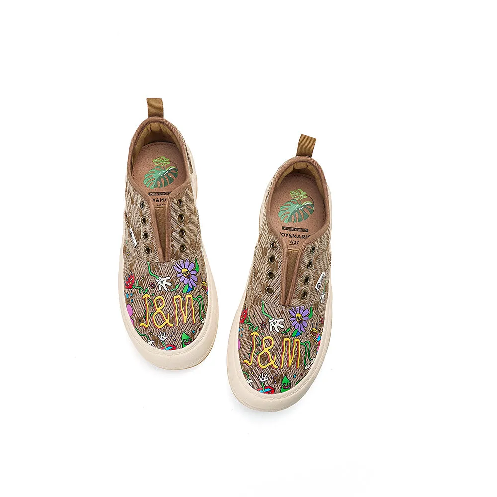 JOY&MARIO Women’s Printed Fabric Slip-on Loafers in Brown-87906W
