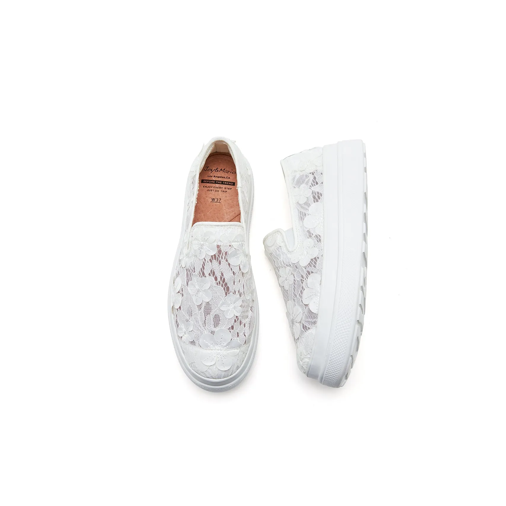 JOY&MARIO Women’s Slip-On Canvas Loafers in White-83500W
