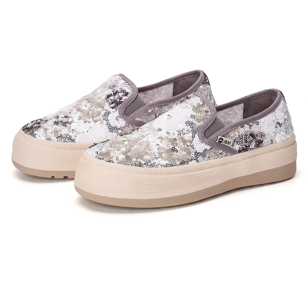 JOY&MARIO Women’s Slip-On Fabric Platform in Silver-87869W