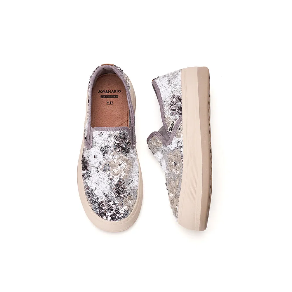 JOY&MARIO Women’s Slip-On Fabric Platform in Silver-87869W