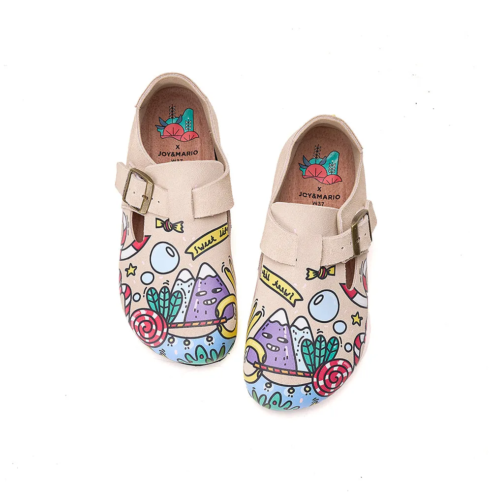 JOY&MARIO Women’s Slip-On Printed Cow Suede Birken Shoes in Camel-77208W
