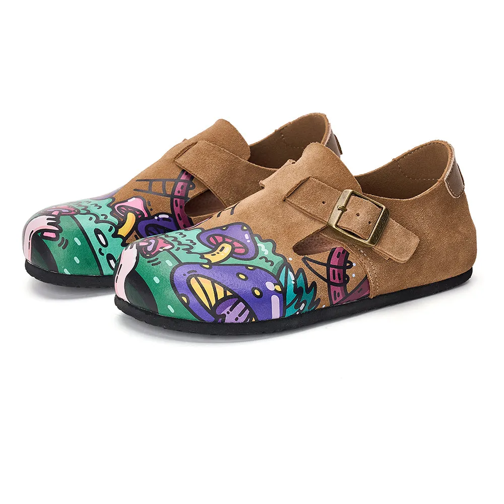 JOY&MARIO Women’s Slip-On Printed Cow Suede Birken Shoes in Camel-77208W