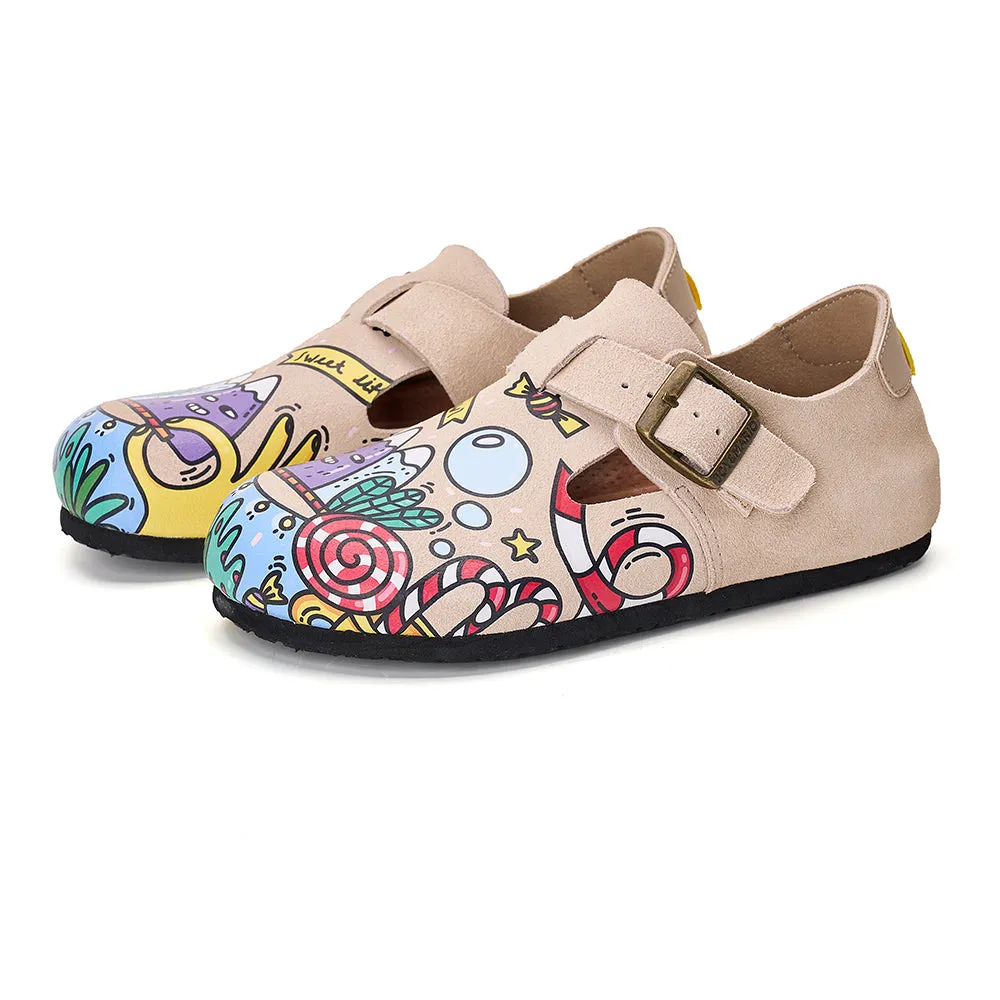 JOY&MARIO Women’s Slip-On Printed Cow Suede Birken Shoes in Camel-77208W