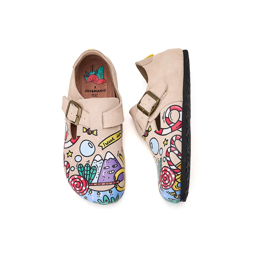 JOY&MARIO Women’s Slip-On Printed Cow Suede Birken Shoes in Camel-77208W