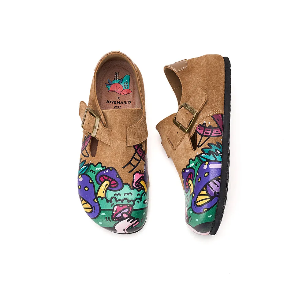 JOY&MARIO Women’s Slip-On Printed Cow Suede Birken Shoes in Camel-77208W