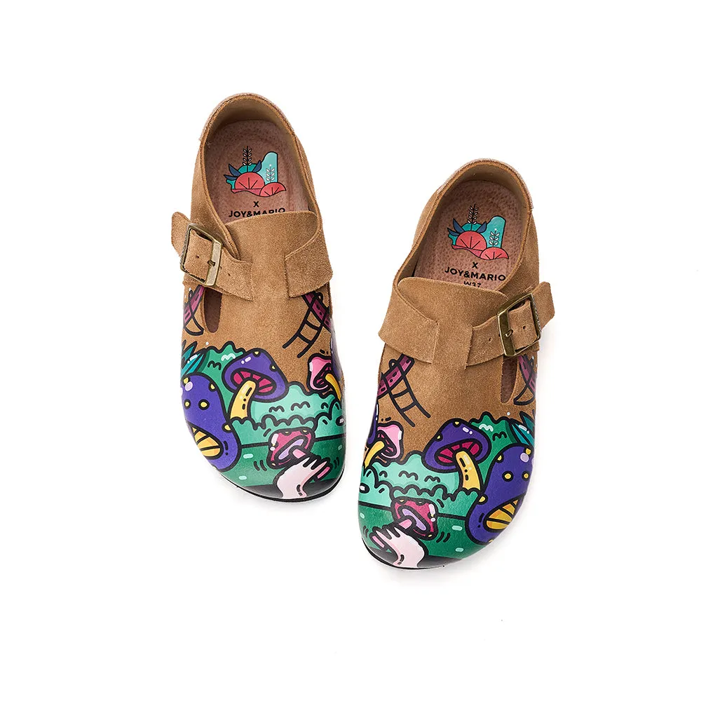 JOY&MARIO Women’s Slip-On Printed Cow Suede Birken Shoes in Camel-77208W