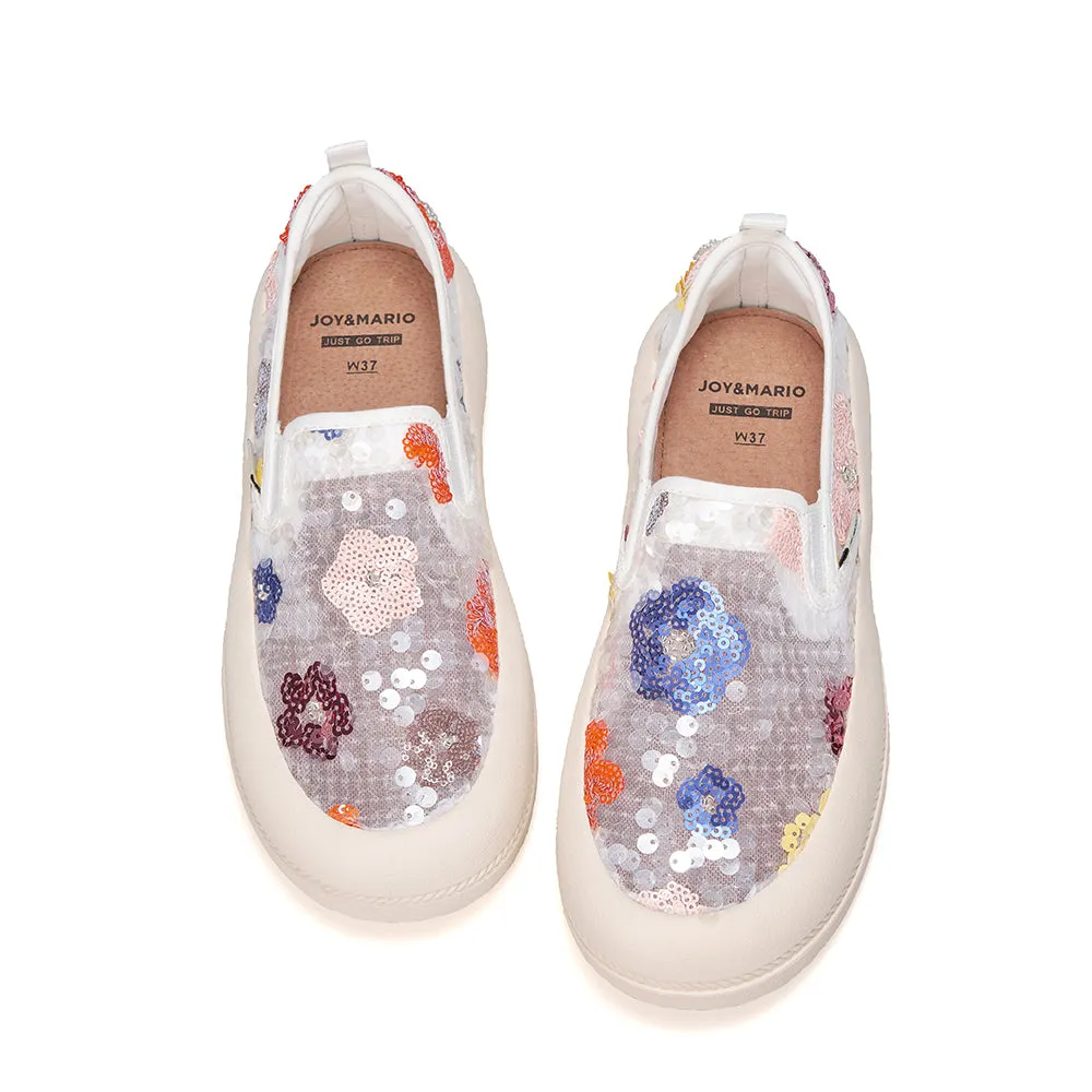 JOY&MARIO Women’s Slip-On Seqins Mesh Platform in White-87912W