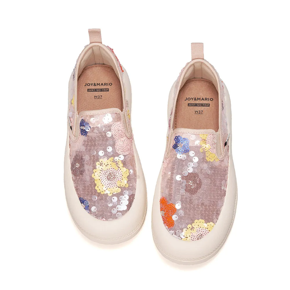 JOY&MARIO Women’s Slip-On Seqins Mesh Platform in White-87912W