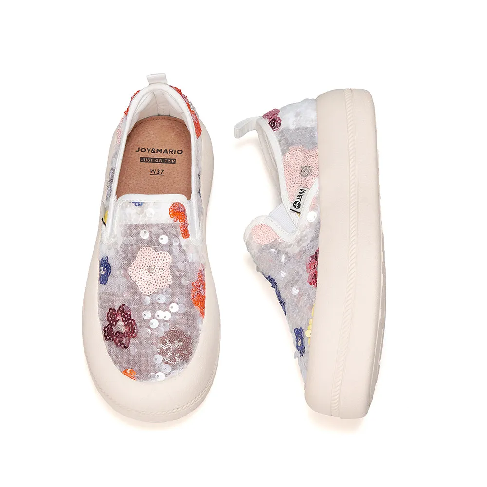 JOY&MARIO Women’s Slip-On Seqins Mesh Platform in White-87912W