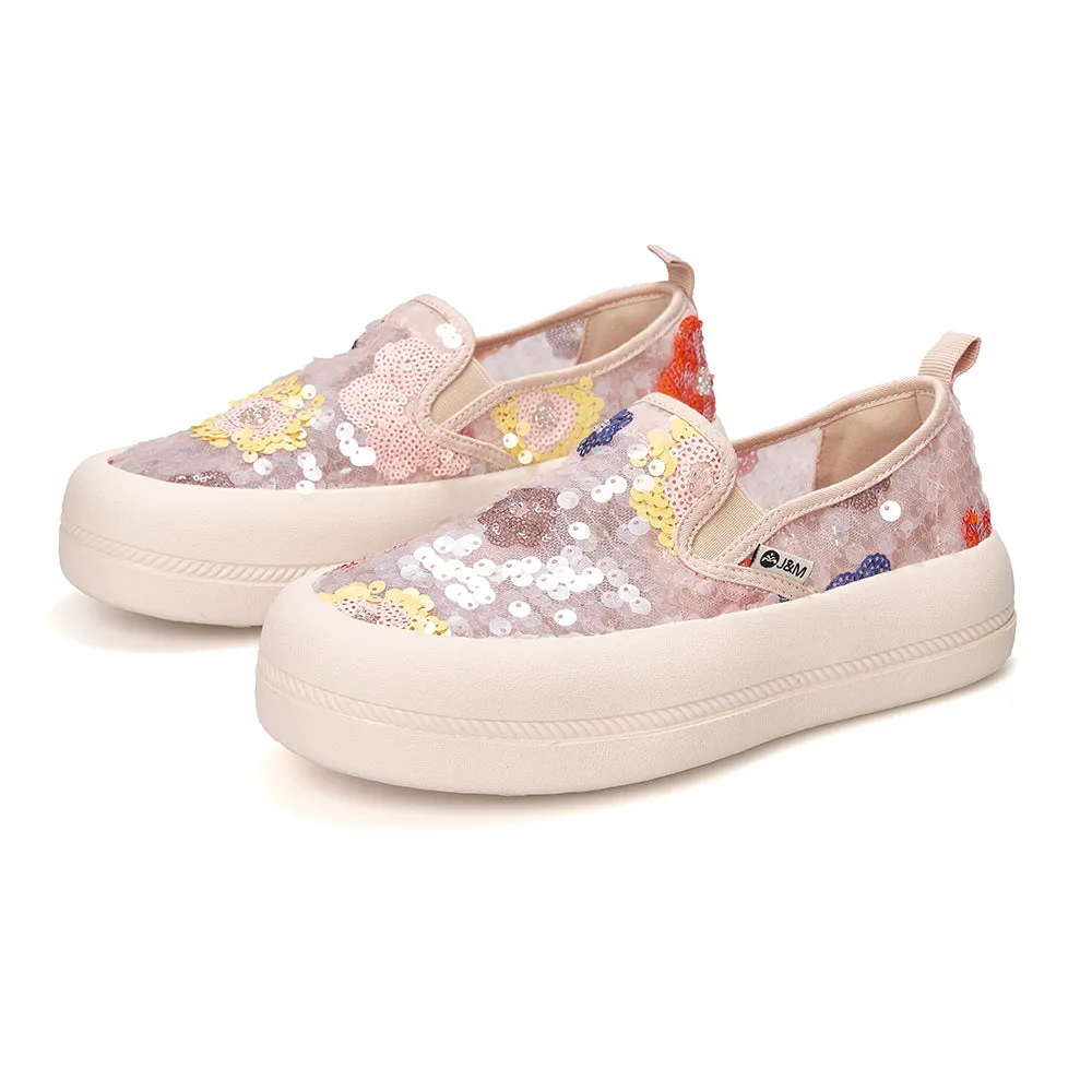 JOY&MARIO Women’s Slip-On Seqins Mesh Platform in White-87912W