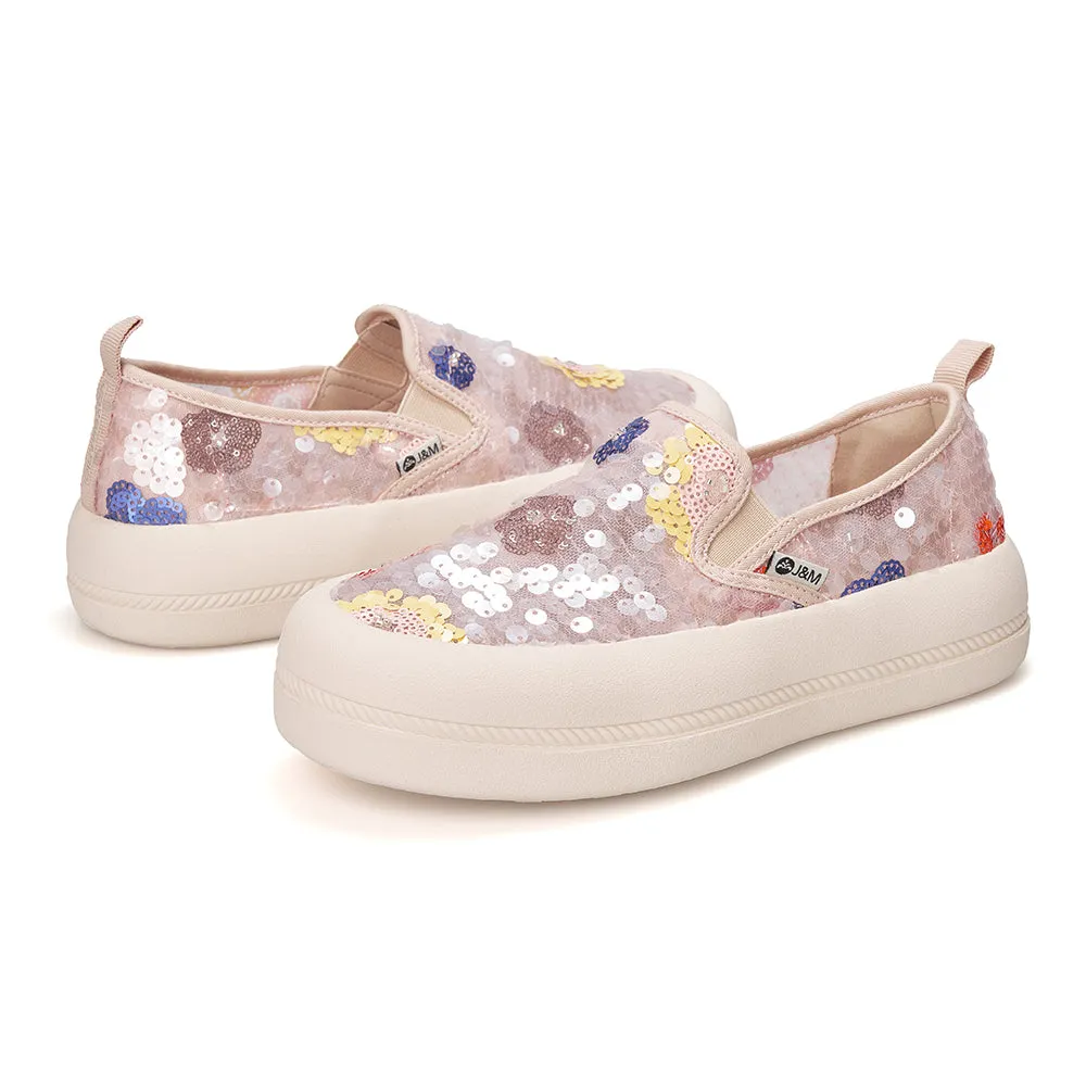 JOY&MARIO Women’s Slip-On Seqins Mesh Platform in White-87912W