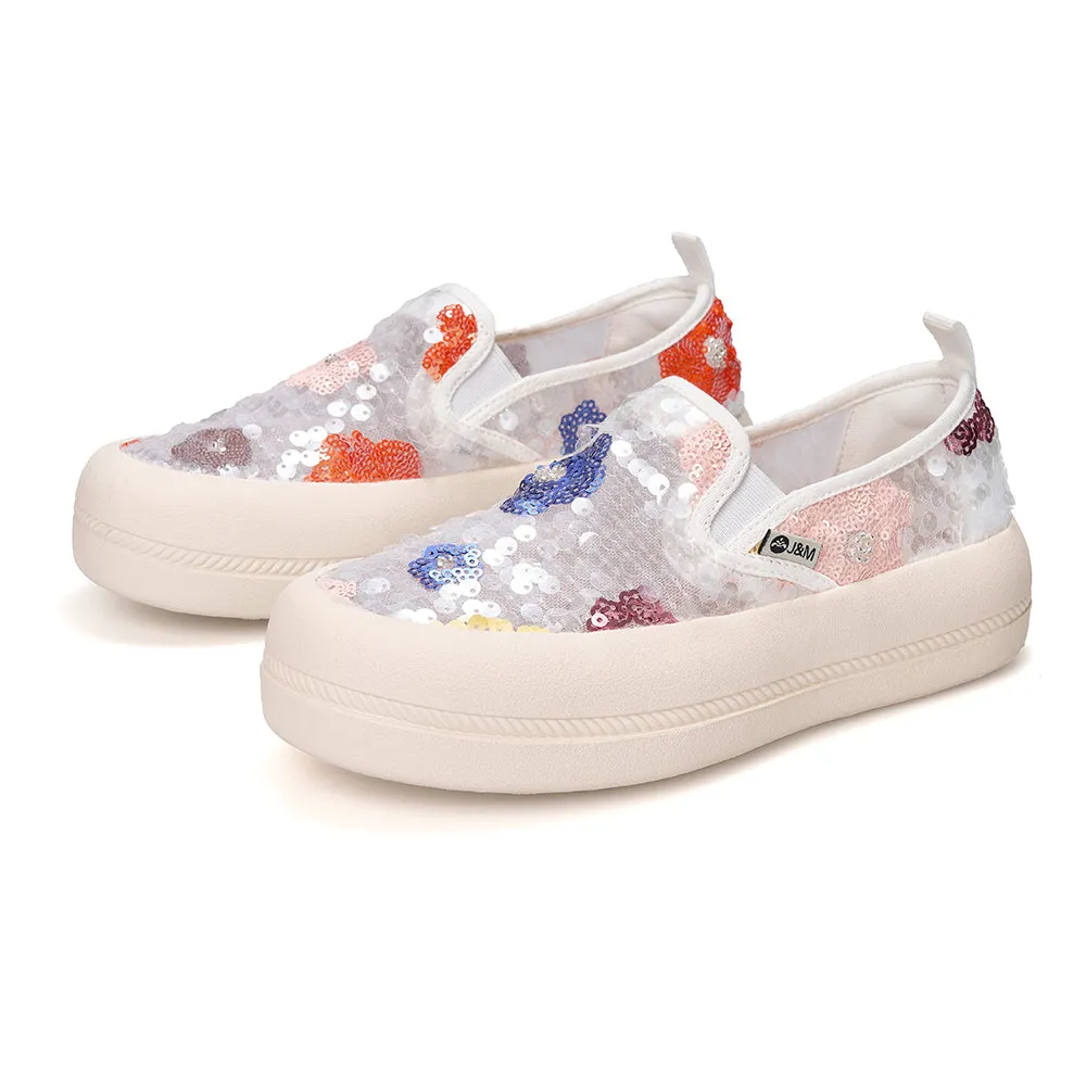 JOY&MARIO Women’s Slip-On Seqins Mesh Platform in White-87912W