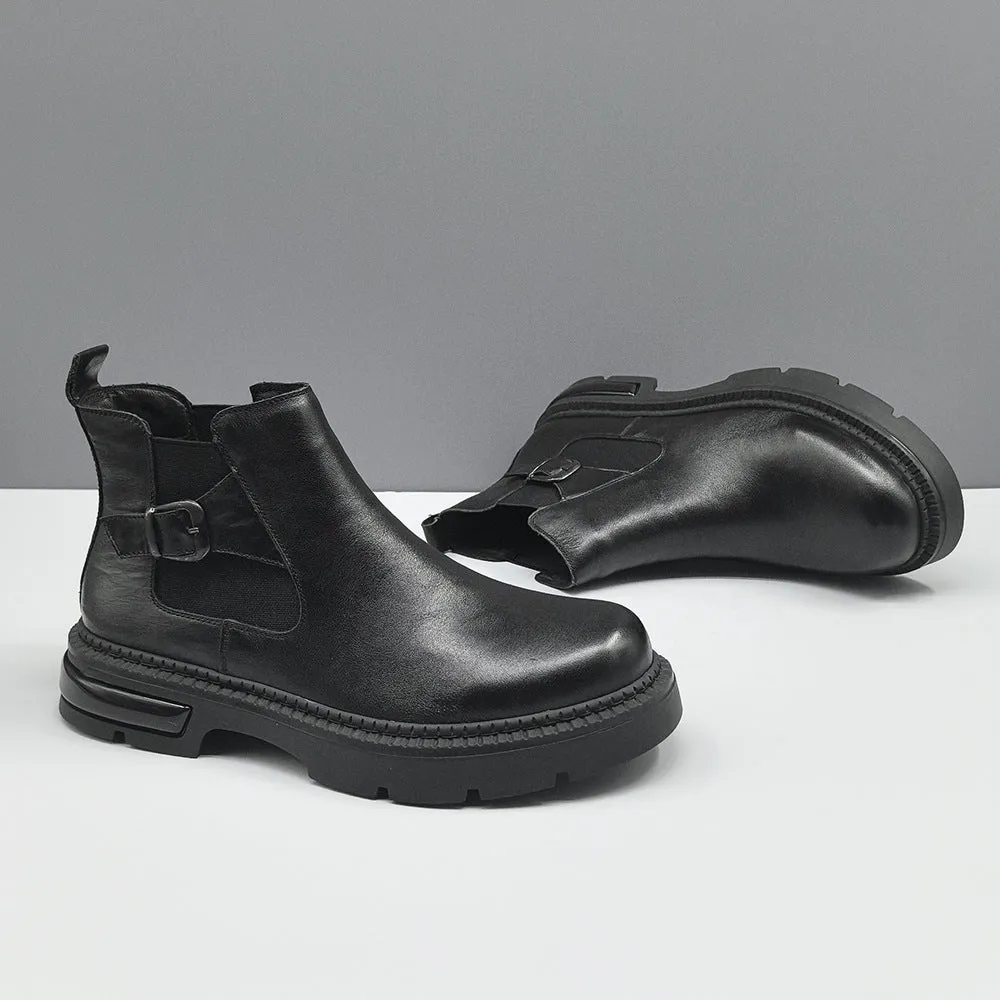 Men Vintage Solid Leather Casual Ankle Boots