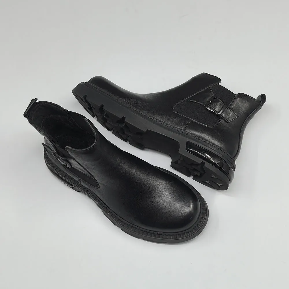 Men Vintage Solid Leather Casual Ankle Boots