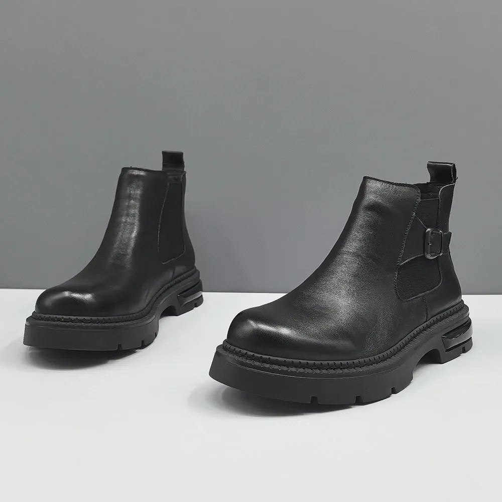 Men Vintage Solid Leather Casual Ankle Boots
