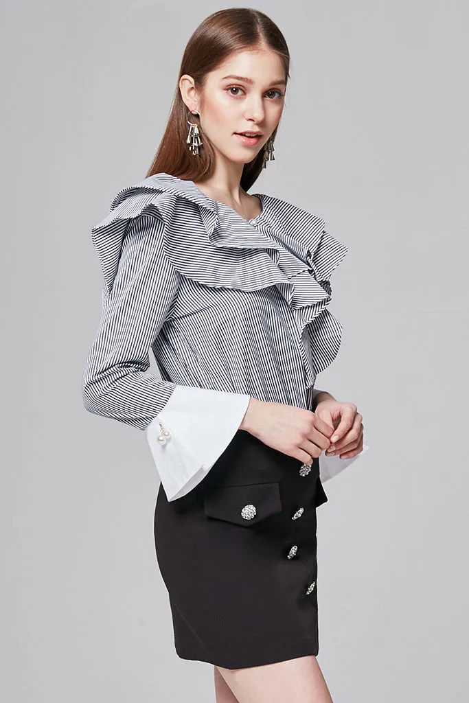 Michelle Pearl Embellished Ruffle Blouse