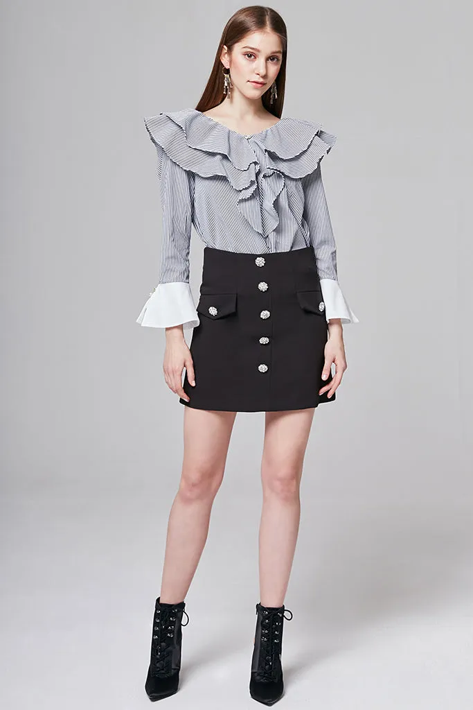 Michelle Pearl Embellished Ruffle Blouse