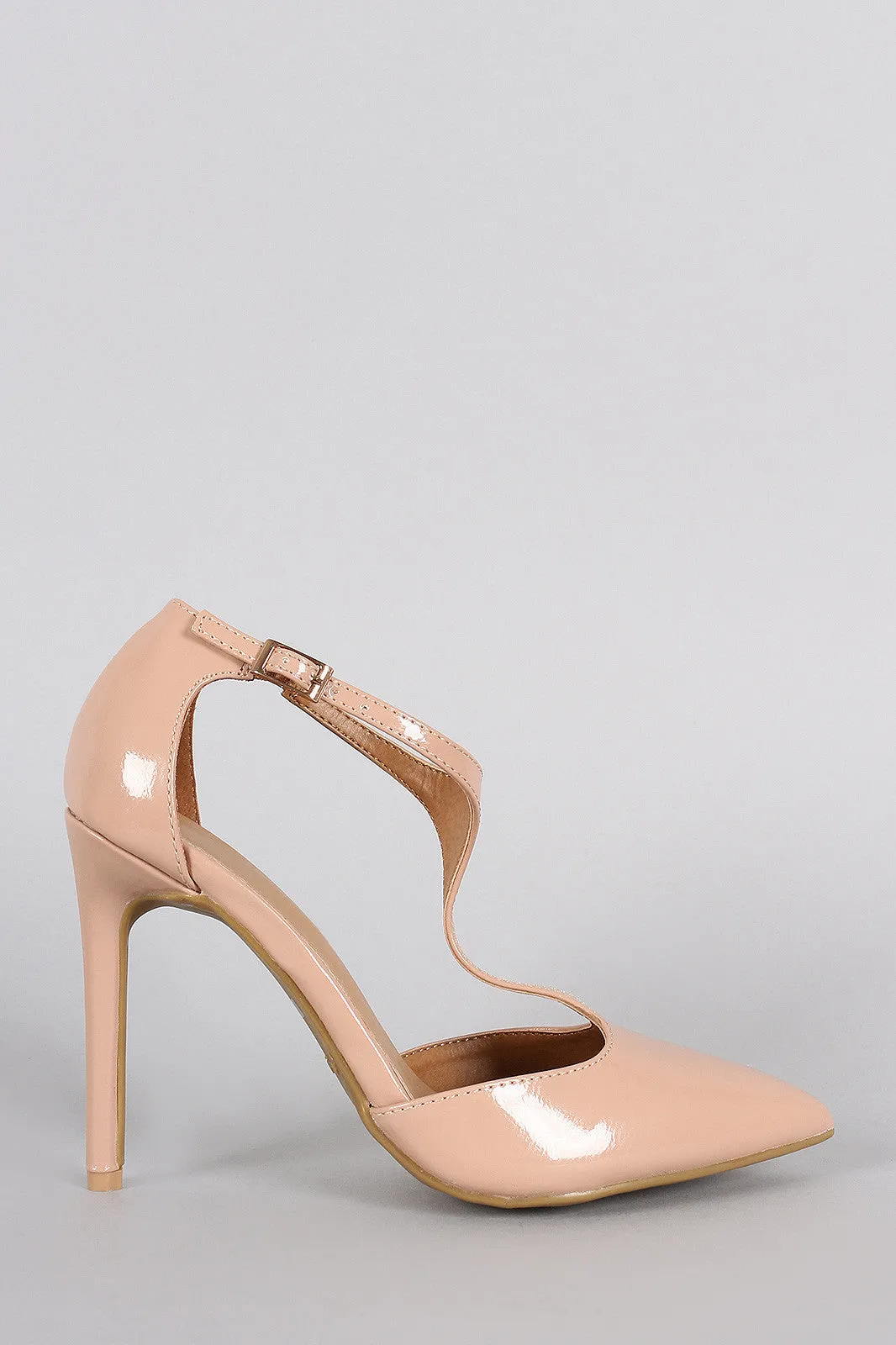 Patent Vegan Leather T-Strap Pointy Toe Pump