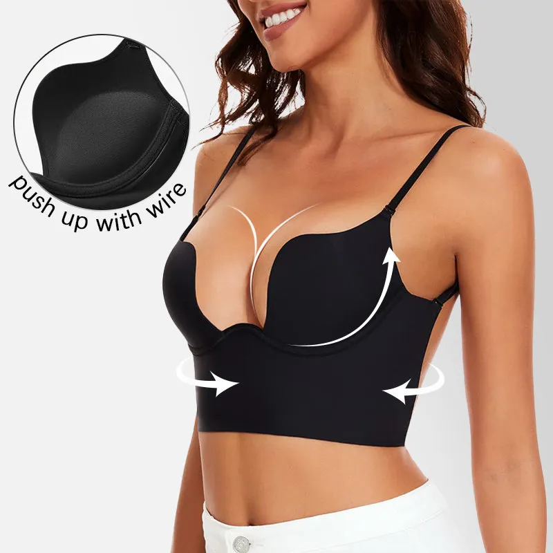 SheCurve® Plunging Low-Back Bra - Black Beige White (3 Pack)