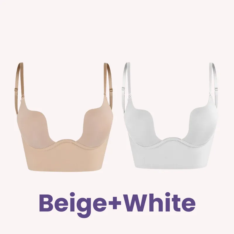 SheCurve® Plunging Low-Back Bra - Black Beige White (3 Pack)
