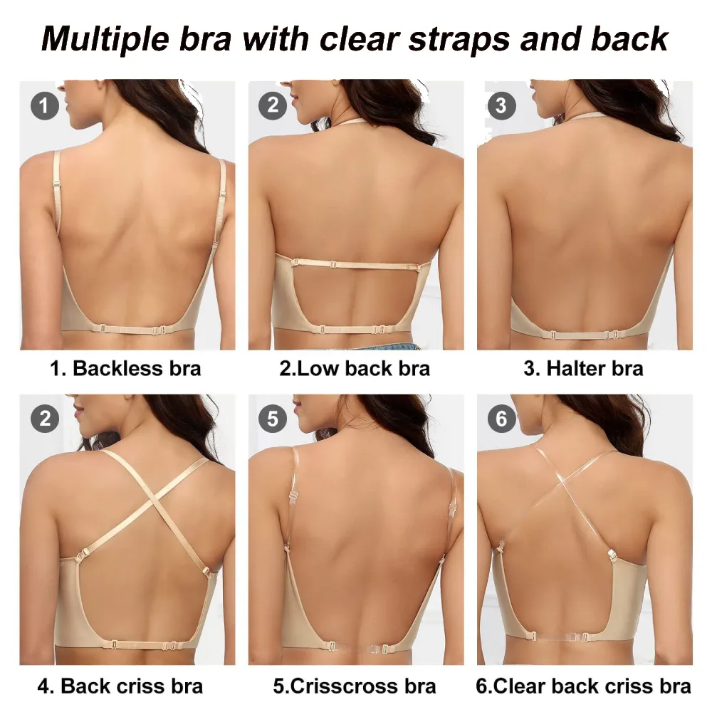 SheCurve® Plunging Low-Back Bra - Black Beige White (3 Pack)