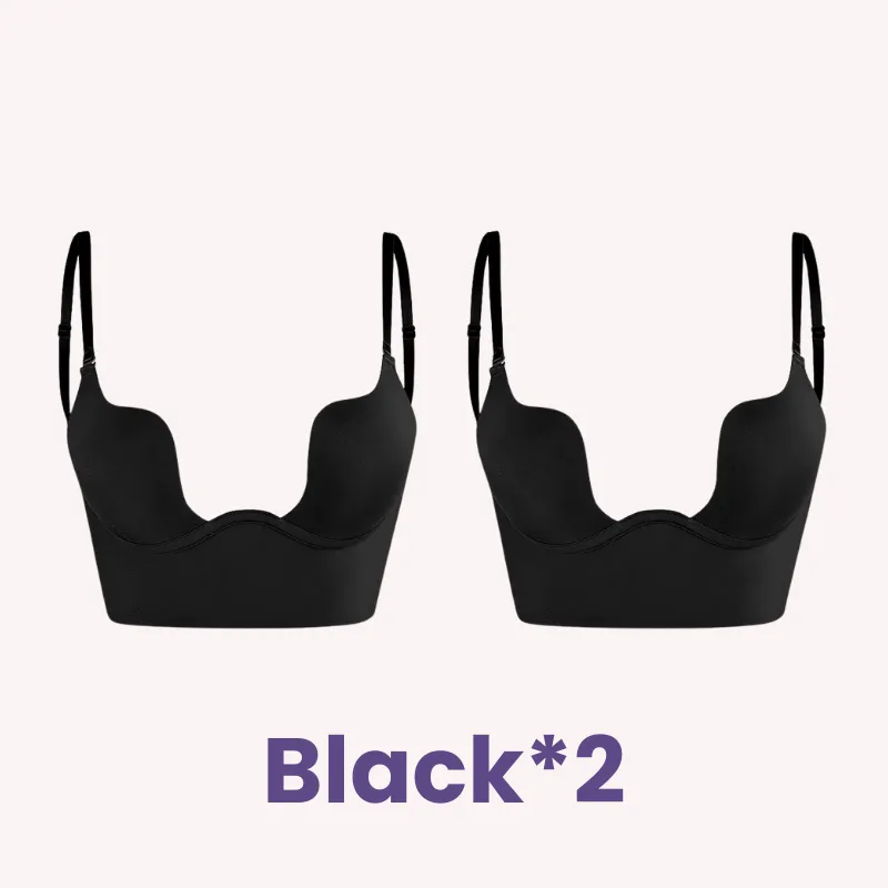 SheCurve® Plunging Low-Back Bra - Black Beige White (3 Pack)