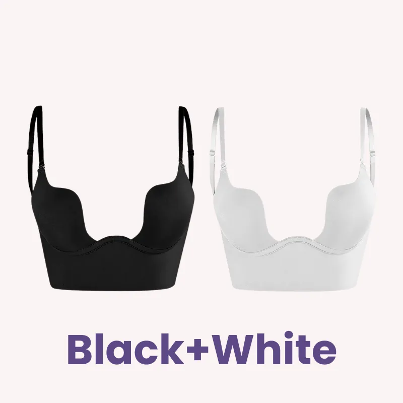 SheCurve® Plunging Low-Back Bra - Black Beige White (3 Pack)
