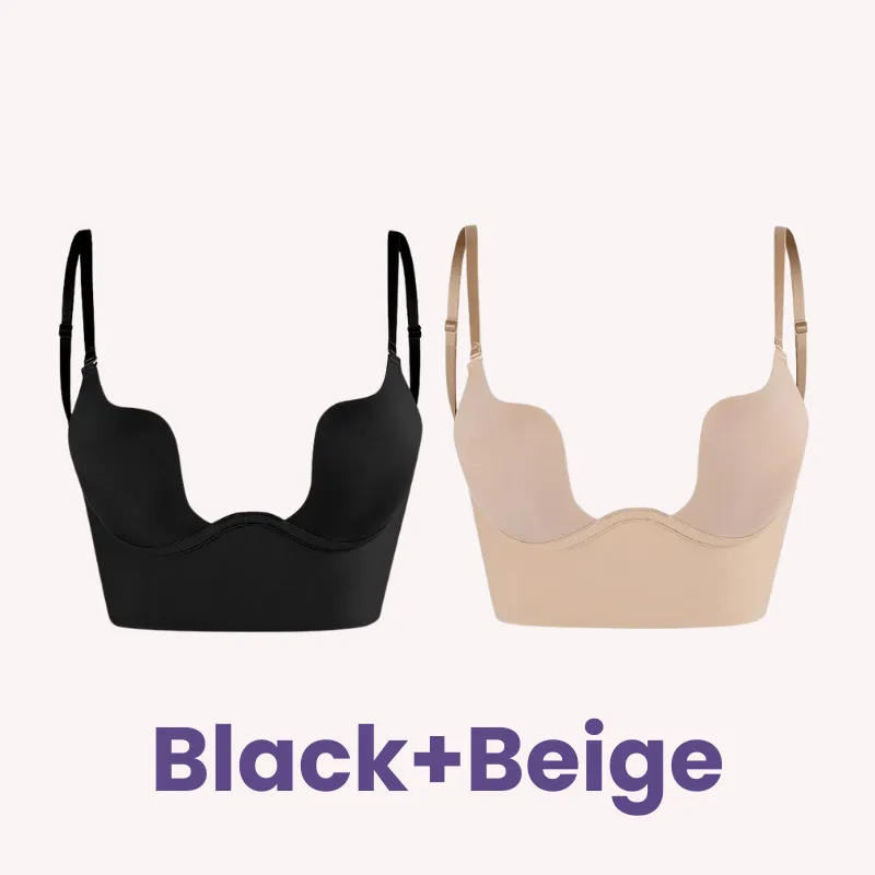 SheCurve® Plunging Low-Back Bra - Black Beige White (3 Pack)