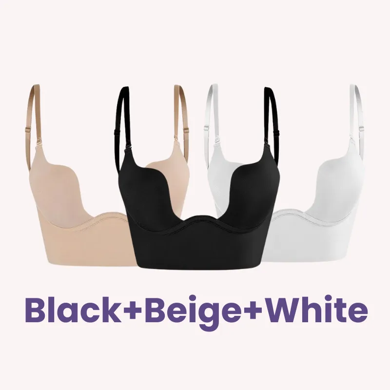 SheCurve® Plunging Low-Back Bra - Black Beige White (3 Pack)