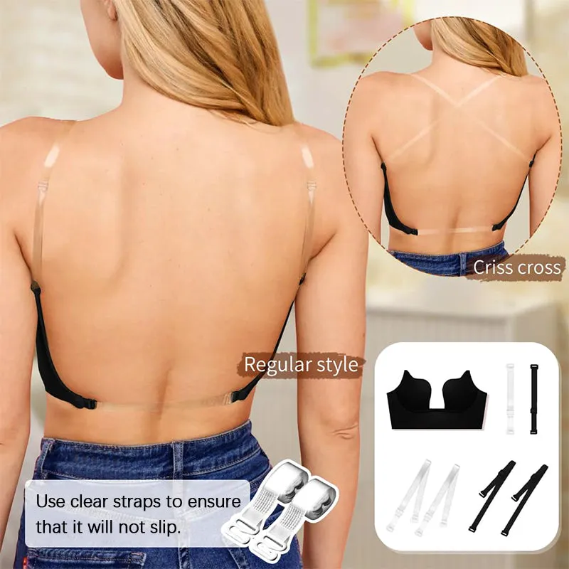 SheCurve® Plunging Low-Back Bra - Black Beige White (3 Pack)
