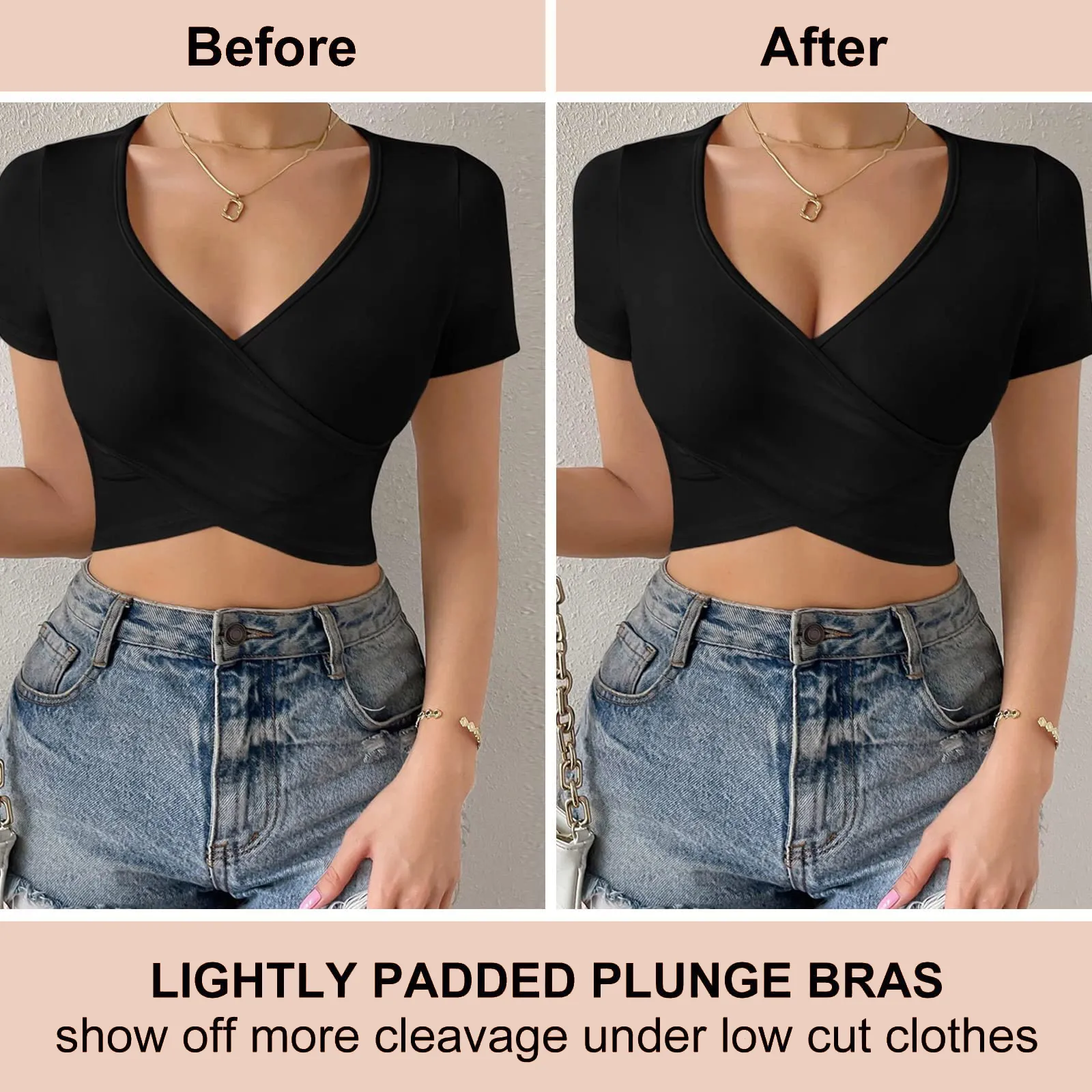SheCurve® Plunging Low-Back Bra - Black Beige White (3 Pack)