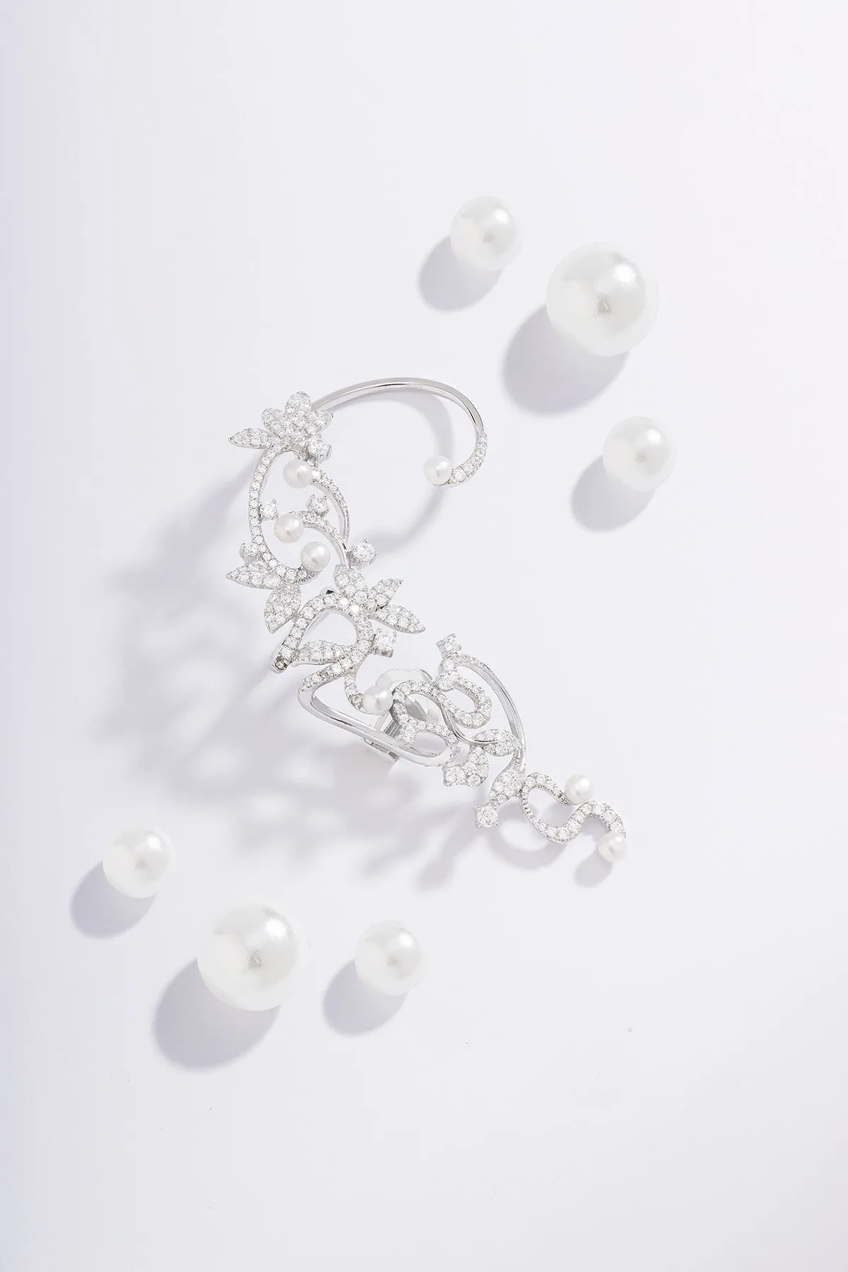 Single Flower Ear Cuff with Pearls