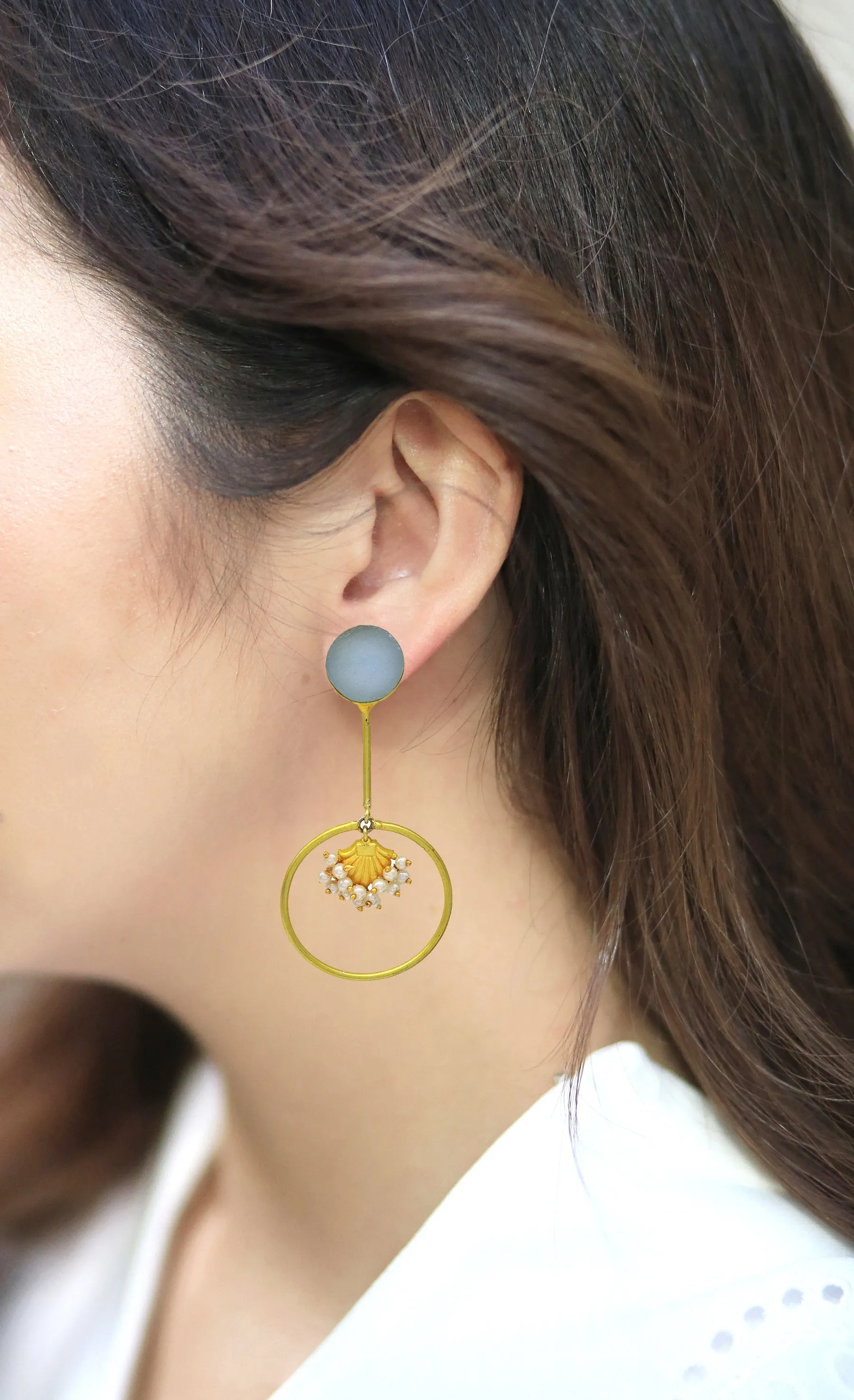 Stick Hoop Earrings (Blue Onyx)
