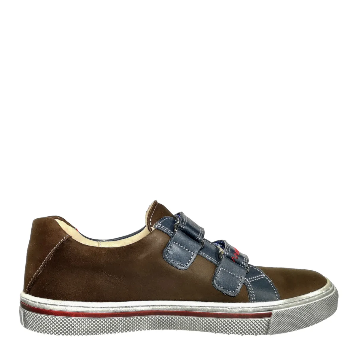 Szamos kid boy sneakers in brown and blue color and double velcro strap big kid size