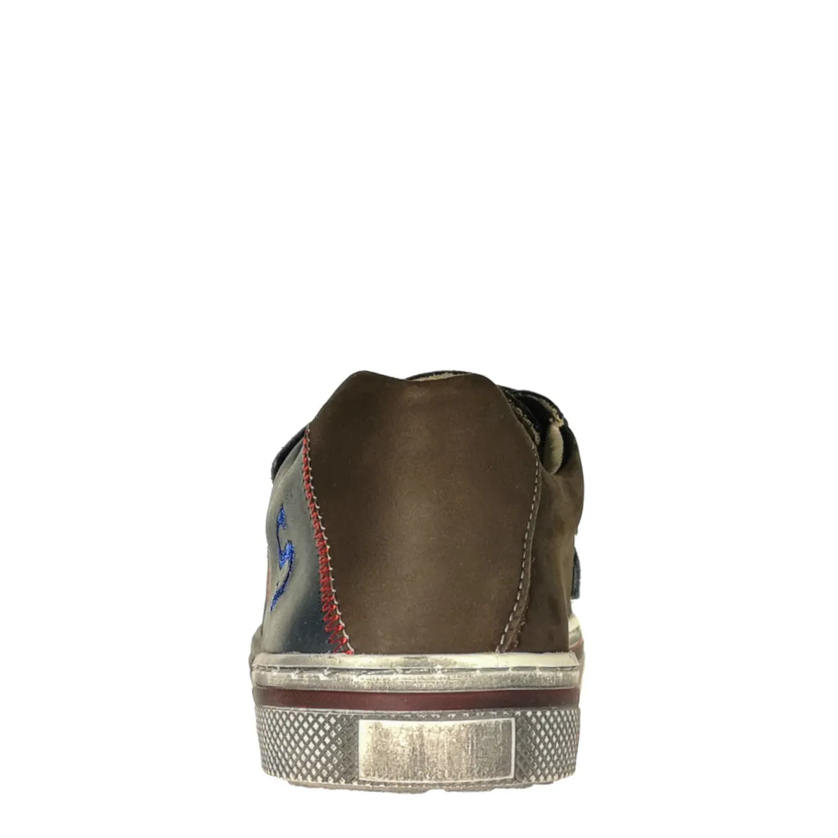 Szamos kid boy sneakers in brown and blue color and double velcro strap big kid size