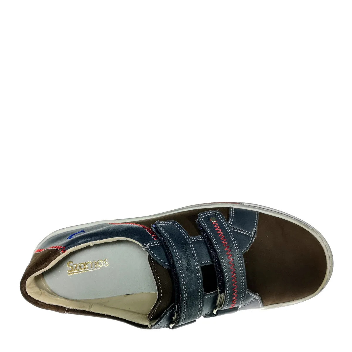 Szamos kid boy sneakers in brown and blue color and double velcro strap big kid size