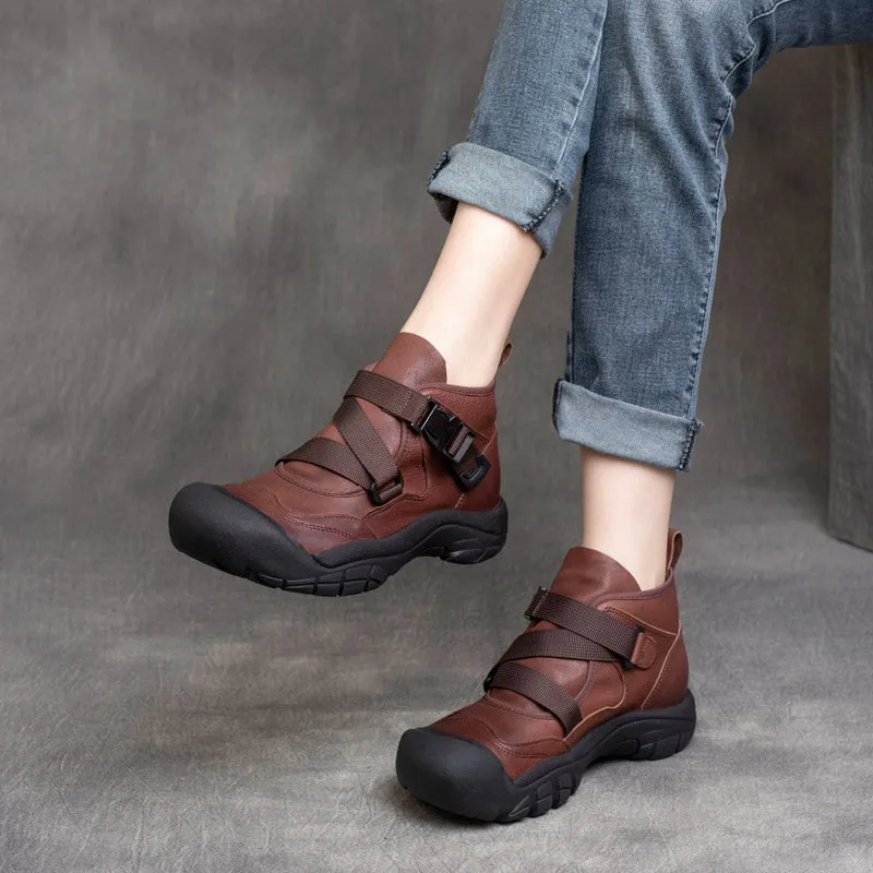 Women Autumn Retro Buckle Casual Ankle Boots