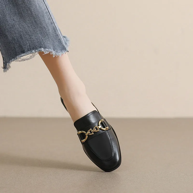 Women Casual Chain Flat Mules Shoes