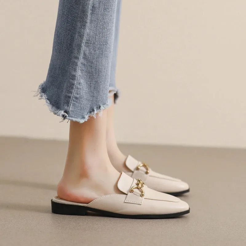 Women Casual Chain Flat Mules Shoes