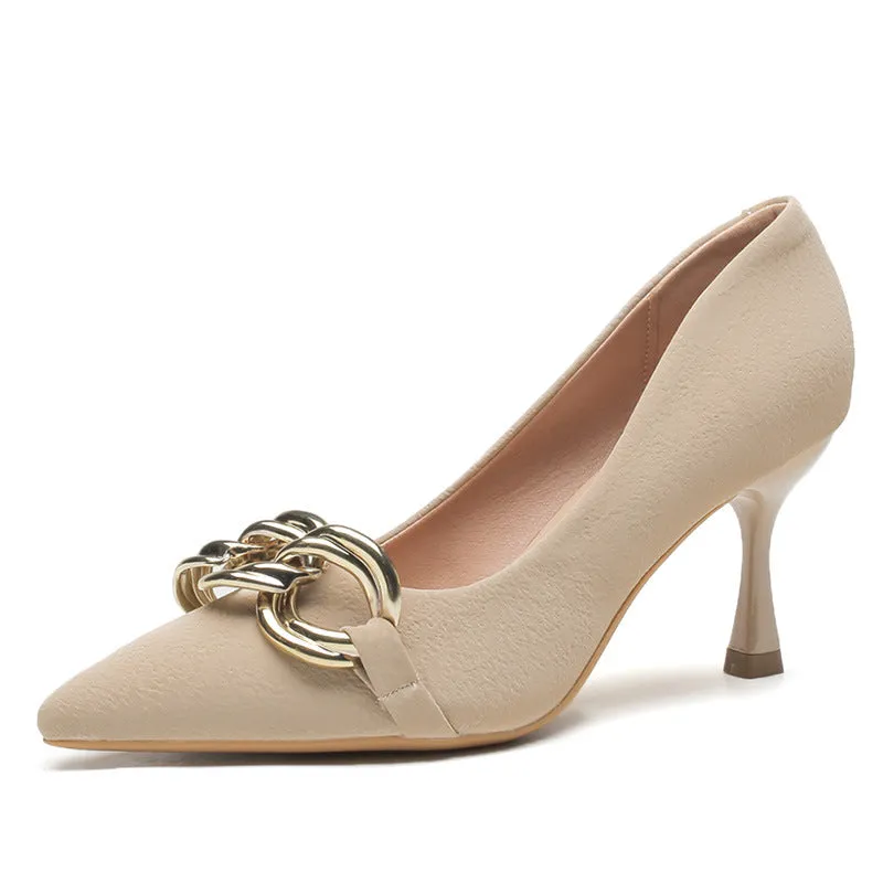 Women Fashion Metal Chain Soft Comfort Pumps