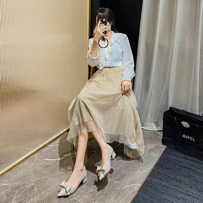 Women Fashion Pointed Toe Chunky Heels Pumps