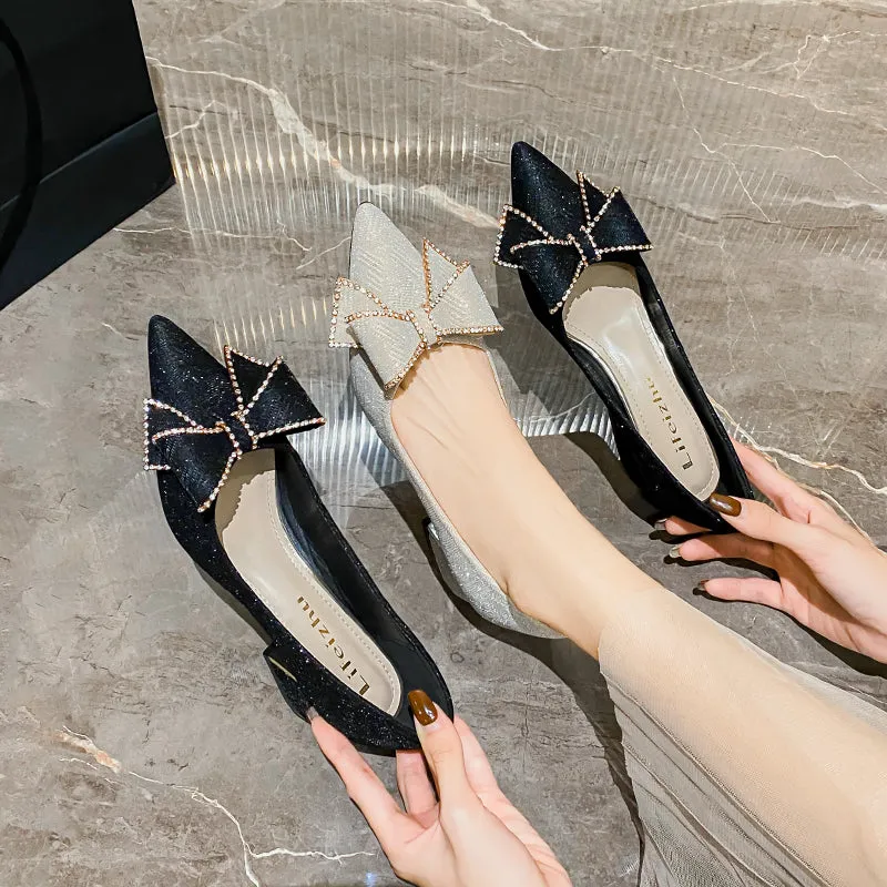 Women Fashion Pointed Toe Chunky Heels Pumps